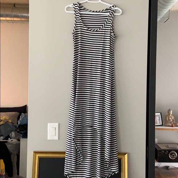 Striped stretch material high low dress - Picture 1 of 2